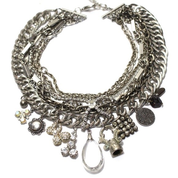 Silver And Rhinestone Statement Necklace Repurpose Glam